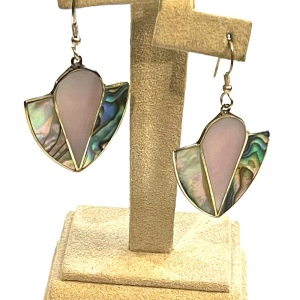 Vintage 1980s Mexico Alpaca MOP Mother of pearl Abalone dangle earrings