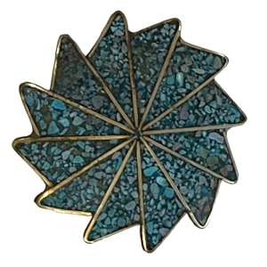 Vintage Alpaca Mexico Crushed stone turquois Silver finish Starburst brooch