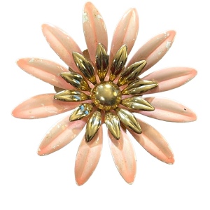 Vintage Sarah Coventry Peach enameled gold finish large flower brooch Daisey