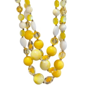 Vintage 3 strand 1960s yellow CZECH glass bead & plastic necklace 😎 Bright