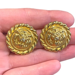 Vintage 1980s Gold finish ornate lion pierced earrings