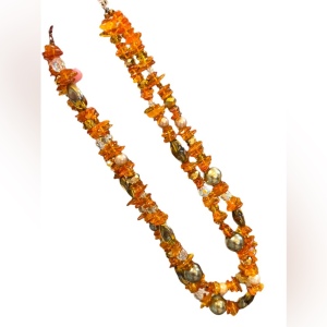 Artisan Handmade Amber pearl & Crystal necklace 2 strand