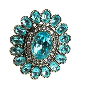 Lareg Retired Heidi Daus London Blue Topaz crystal Ring flower ottoman style