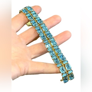 Vintage Gold finish london blue topaz crystal chunky statement bracelet