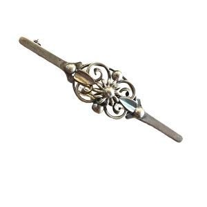 Victorian Sterling silver 830 bar brooch Antique ornate flower pearl