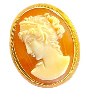 Vintage 14k Gold shell Cameo necklace Pendant Lady brooch