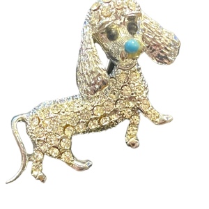 Vintage silver finish crystal rhinestone dog brooch poodle