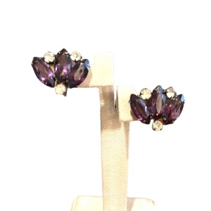 Vintage 1940s sterling silver 925 purple paste glass crystal earrings