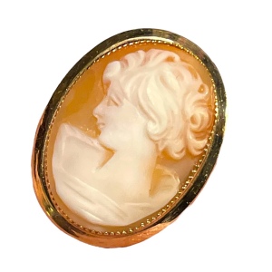 Vintage Catamore 12k Gold filled carved shell CAMEO brooch Left facing