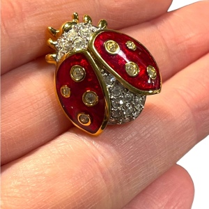 Swarovski Authentic (SWAN) Enameled Gold plated Crystal lady bug brooch