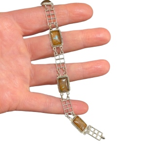 Antique Sterling silver European Glass link bracelet Art deco