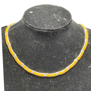 Vintage Southwestern Mexico 925 heavy yellow stone inlay necklace cleopatra