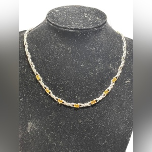 Sterling Silver 925 citrine diamond finish tennis necklace 16”