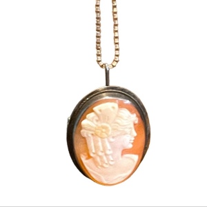 Vintage Sterling silver 925 Carnelian Cameo necklace brooch