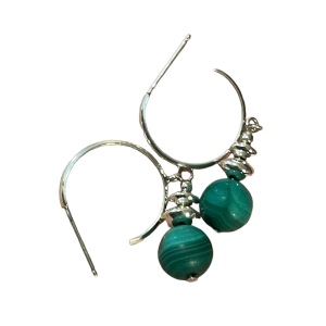 Sterling silver 925 Malachite bead dangle hoop earrings