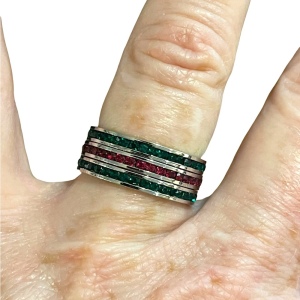 Lot of 3 Sterling silver Crystal red & green Stack rings sz 7