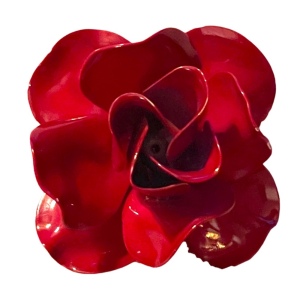 Vintage 1960s RED ROSE Large Metal flower brooch