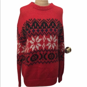 - Pierre Cardin Hand knit red snowflake sweater hand knitted Snowflake ski