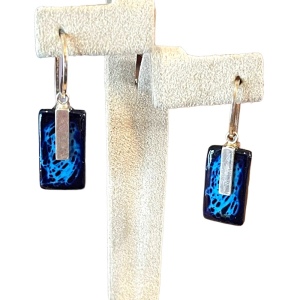 Sterling silver fancy blue lampwork glass dangle earrings