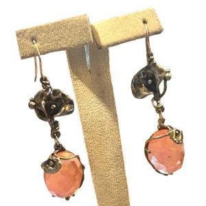 Sterling silver 925 Fancy Rose quartz stone Flower Dangle earrings