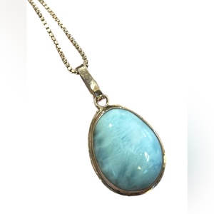 Sterling silver 925 Larimar blue stone fancy tear drop pendant necklace