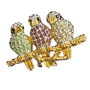 Vintage gold finish Butler rhinestone Swarovski crystal BIRDS on branch brooch