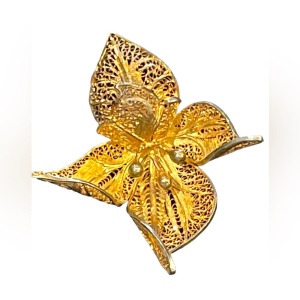 Vintage Topazi Portugual gold plated 925 Sterling flower filagree brooch