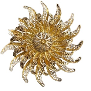 Vintage Ornate 800 Silver filagree starburst large flower brooch