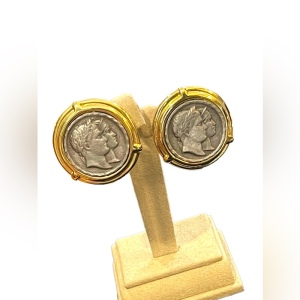 Vintage fancy gold & silver finish Greek Roman god fancy Clip on earrings