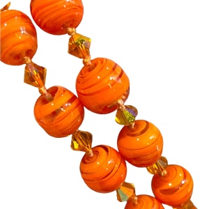 Vintage Pumpkin Murano Glass orange spun bead fancy bead necklace