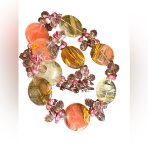 Stunning colorful faux Quartz Chunky stone disk pearl glass crystal necklace