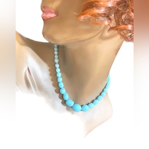 Antique handmade Lampwork sky baby Blue glass graduated bead necklace