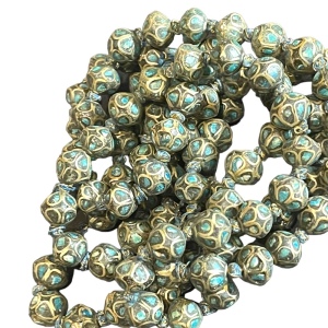 Antique Turquoise 800 Silver India Tibetan hand Beaded Necklace brass knotted