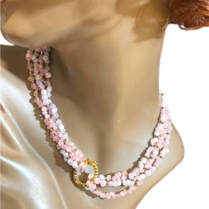 Vintage 1 2 or 4 strand convertible Amethyst & rose quartz bead gold necklace