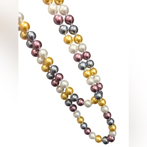 Beautiful heavy large bead multi color long Glass pearl necklace 48” gold purple