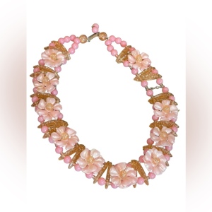 Vintage 1960s pastel Pink flower fancy link party summer choker necklace