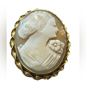 Lovely 14k Gold filled GF sardonyx Carved stone fancy lady cameo brooch