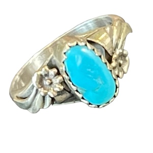 Vintage 1940s Sterling silver 925 turquoise LB Eagle native Southwestern ring