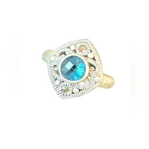 Beautiful Topaz Blue crystal marcasite fancy 925 Sterling silver ring