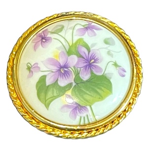 Vintage 1950s Limoges Porcelain flowers transfer gold finish cameo brooch