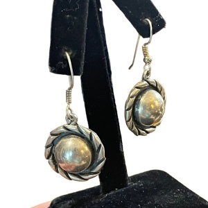 Vintage Solid ornate Sterling silver 925 Mexico dangle half ball rope earrings