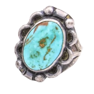 Vintage 1950s Navajo Native American Turquois fancy Ring Handmade Southwestern