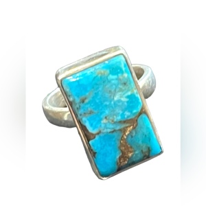 Vintage Turquoise & Pyrite Sterling silver 925 LG rectangle ring