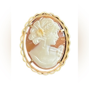 Vintage 12k GF Gold filled Carved shell Cameo brooch pendant