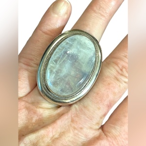 Huge Large Moonstone sterling silver 925 oblong dinner ring