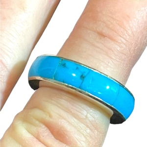 Sterling silver Turquoise Mexico infinity band Taxco ring