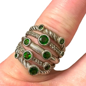 Judith Ripka Sterling silver 925 green crystal fancy etched ring