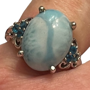 Stunning STS Sterling silver 925 Larimar stone : CZ fancy high quality ring