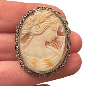 Stunning Large vintage hand carved shell Cameo brooch pendant Gold filled GF