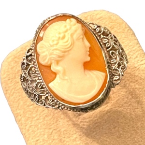 Vintage Sterling silver 925 Italy Hand made filagree CAMEO shell ring